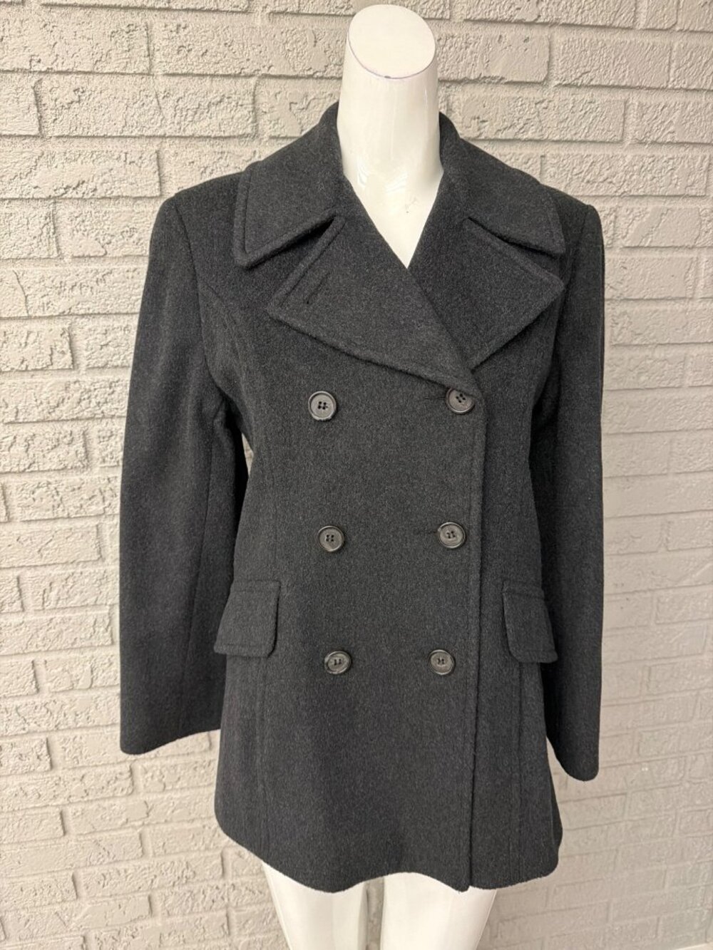 Jones New York Women’s Dark Gray Wool Long Sleeve Double Breasted Jacket Size 6P